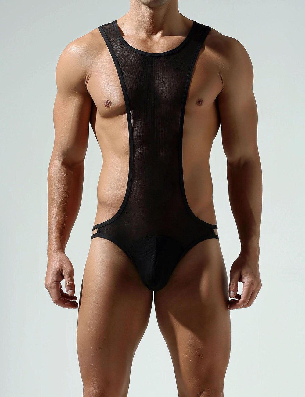 Herren Bodysuit „Mesh Deep V“ – Slim Fit