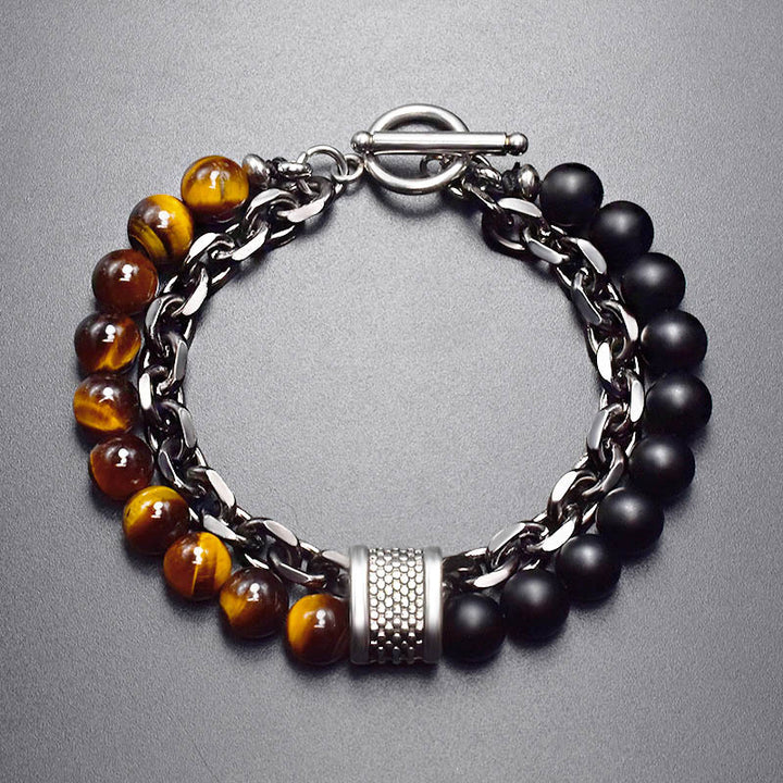 Armband Titan mit Edelstein 21cm Tigeraugen/Malachit/Hämatit