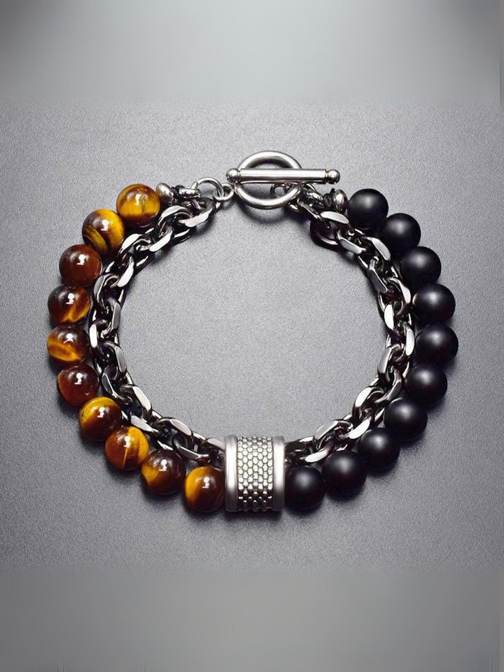 Armband Titan mit Edelstein 21cm Tigeraugen/Malachit/Hämatit/