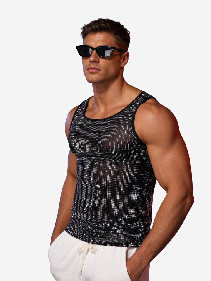 Débardeur en résille métallique – Chemise de fête transparente à effet brillant
