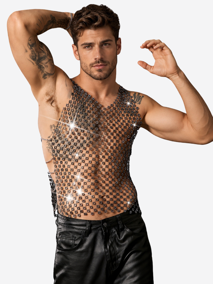 Mesh Tanktop Metallic – Transparentes Party Shirt mit Glanz-Effekt