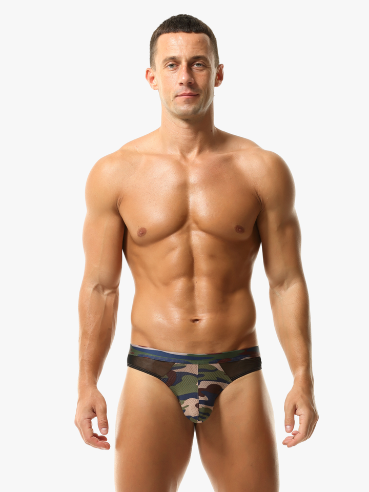 Brief Slip mit mit Netz-Einsätzen Camouflage