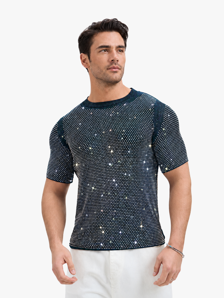 Glitzer Party T-Shirt Herren – mit Strass-Look