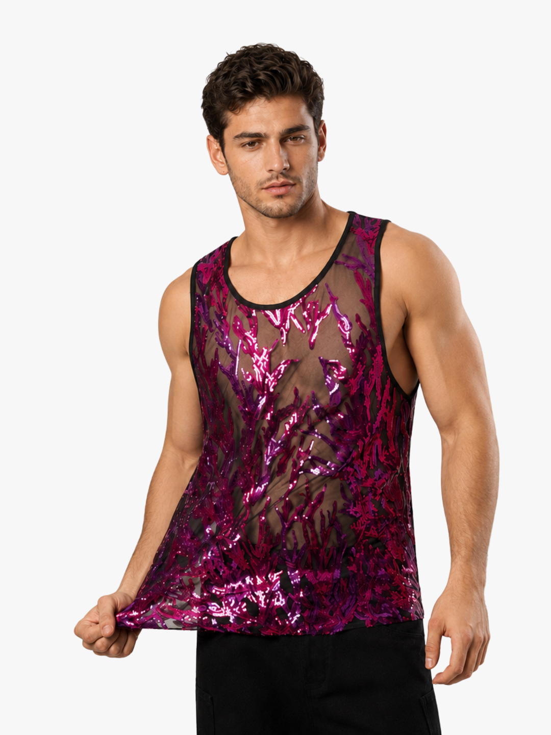 Mesh Tanktop Metallic – Transparentes Party Shirt mit Glanz-Effekt