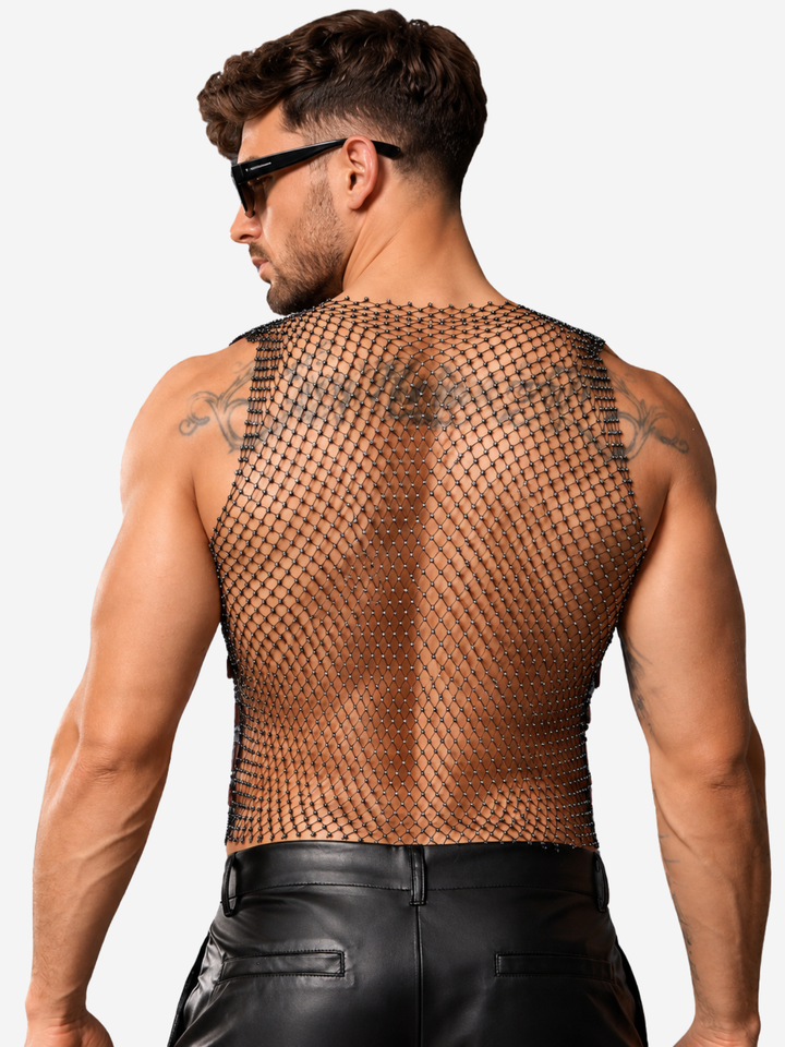 Débardeur en résille métallique – Chemise de fête transparente à effet brillant