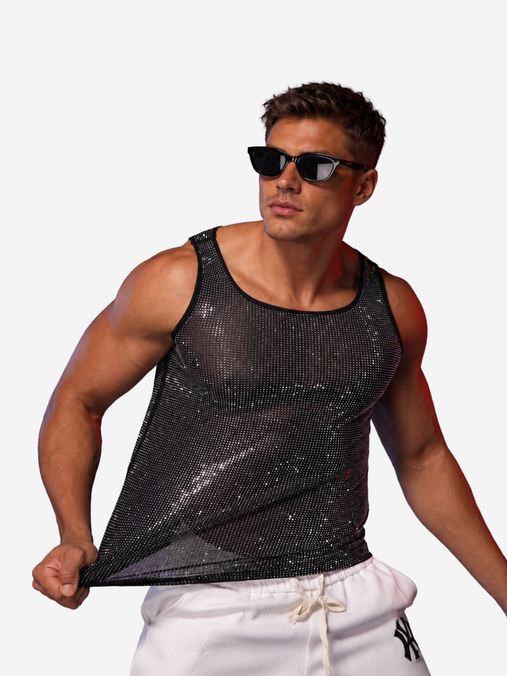 Débardeur en résille métallique – Chemise de fête transparente à effet brillant