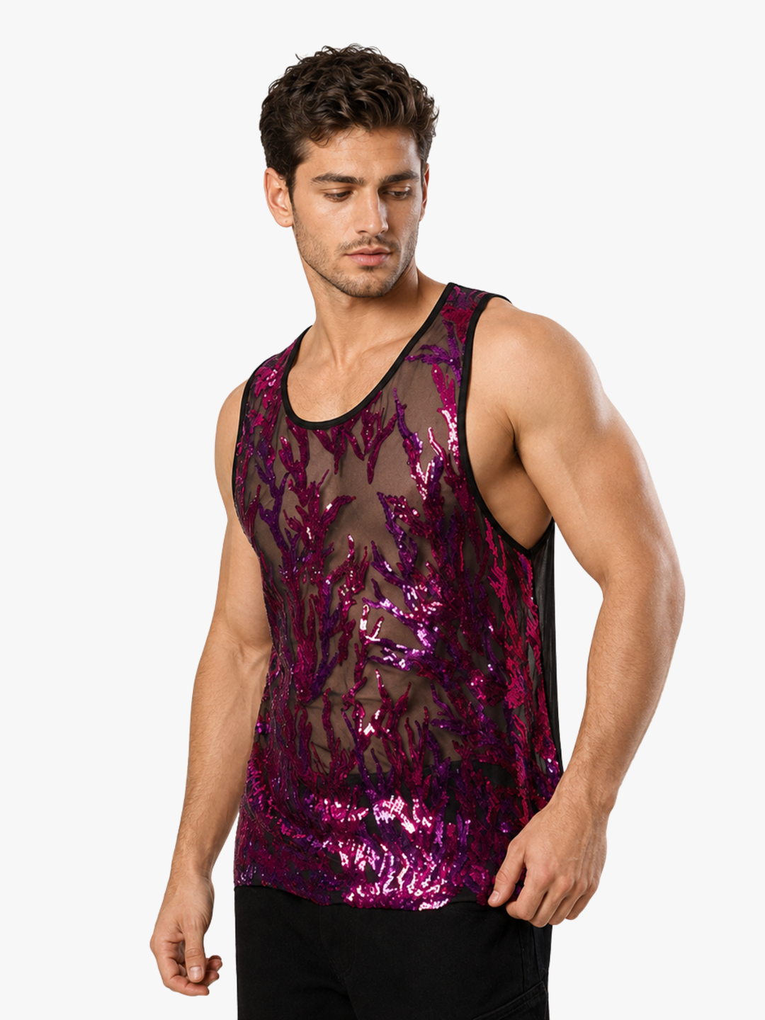 Mesh Tanktop Metallic – Transparentes Party Shirt mit Glanz-Effekt