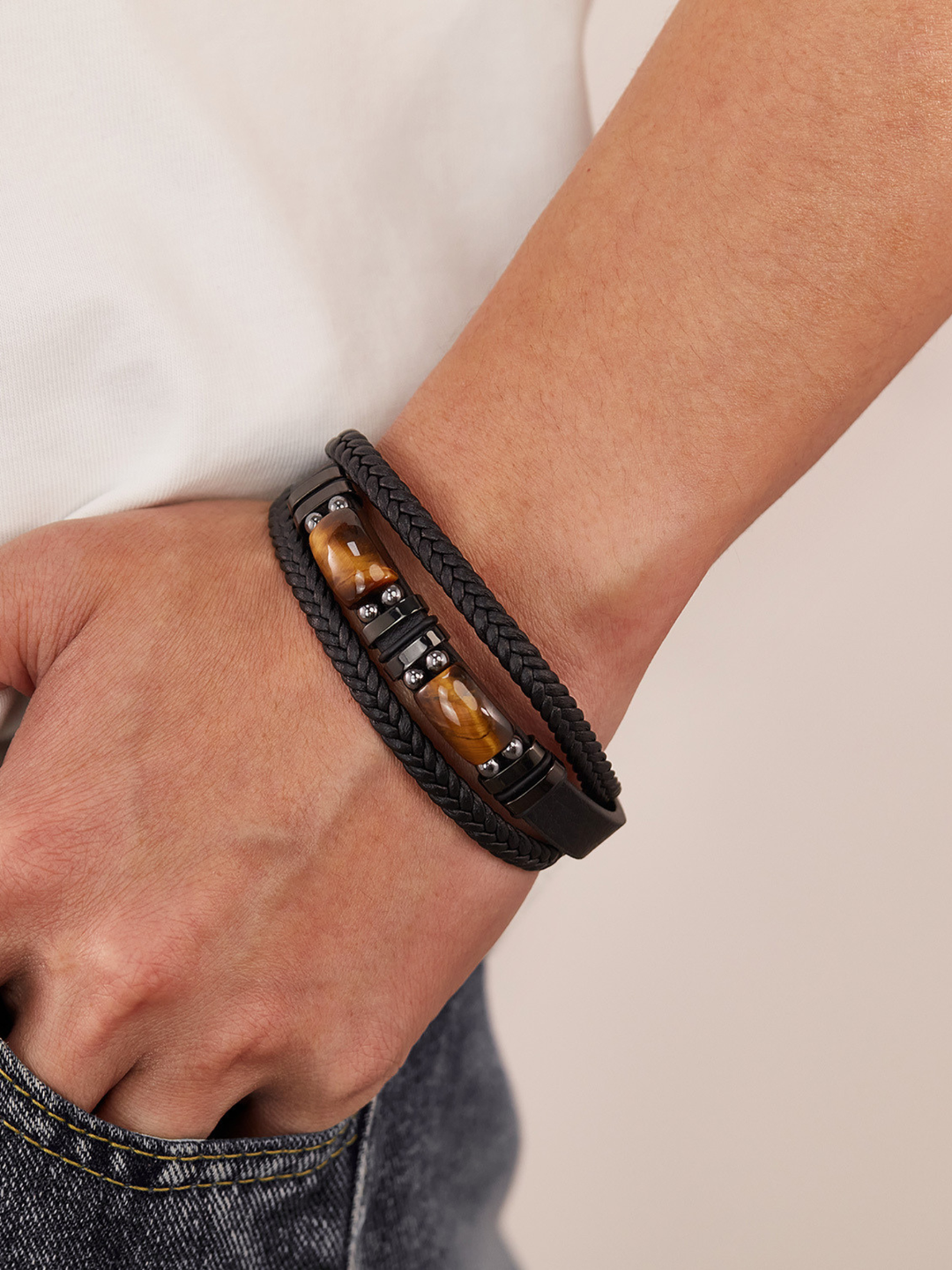 Armband Edelstahl Kunstleder