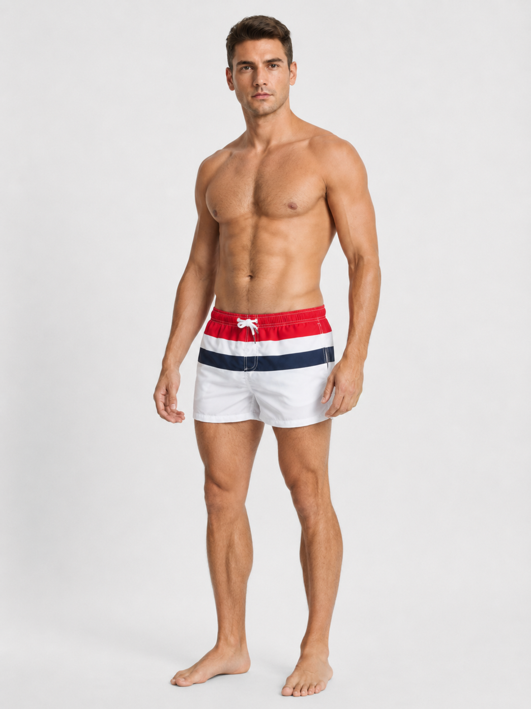 Shorts Strand &amp; Pool – kurze Badeshorts in Weiß, Rot &amp; Navy