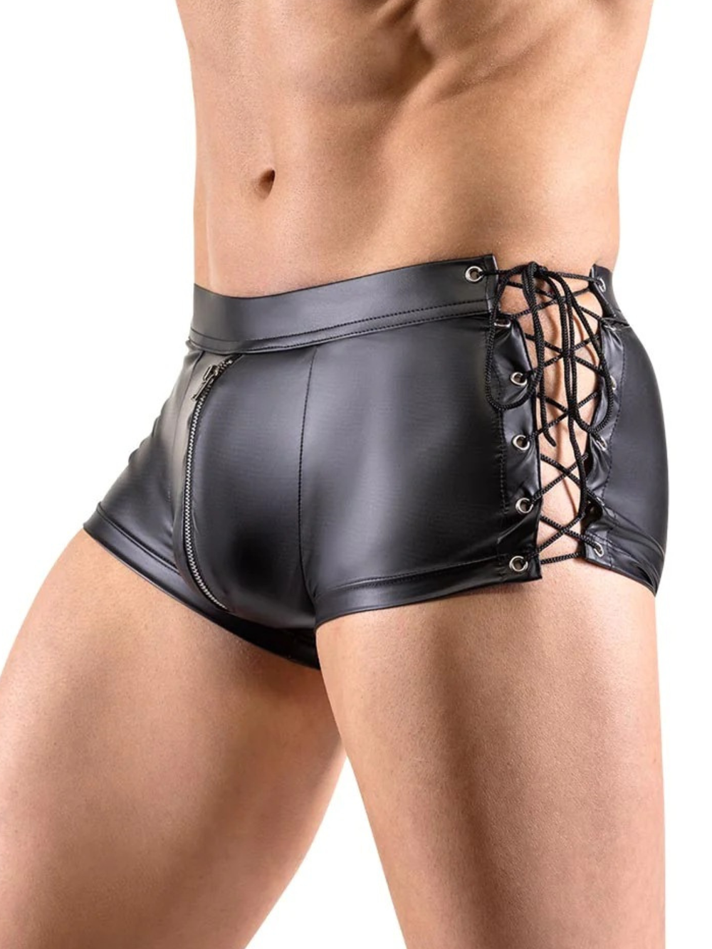 Wetlook "Lackleder" Dessous Trunk mit Schnürung und Reißverschluss