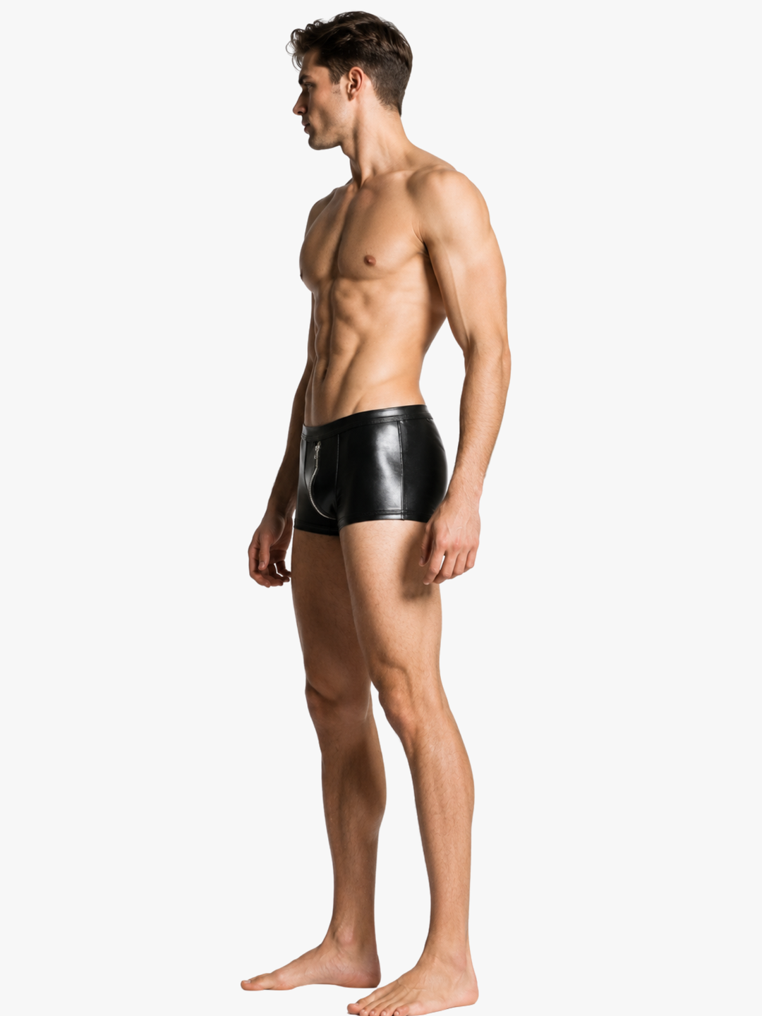Herren Lackleder Trunk mit Reißverschluss – Low-Rise Wetlook Boxer Schwarz
