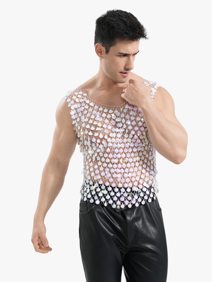 Party T-Shirt Ärmellos mit Muschelschmuck