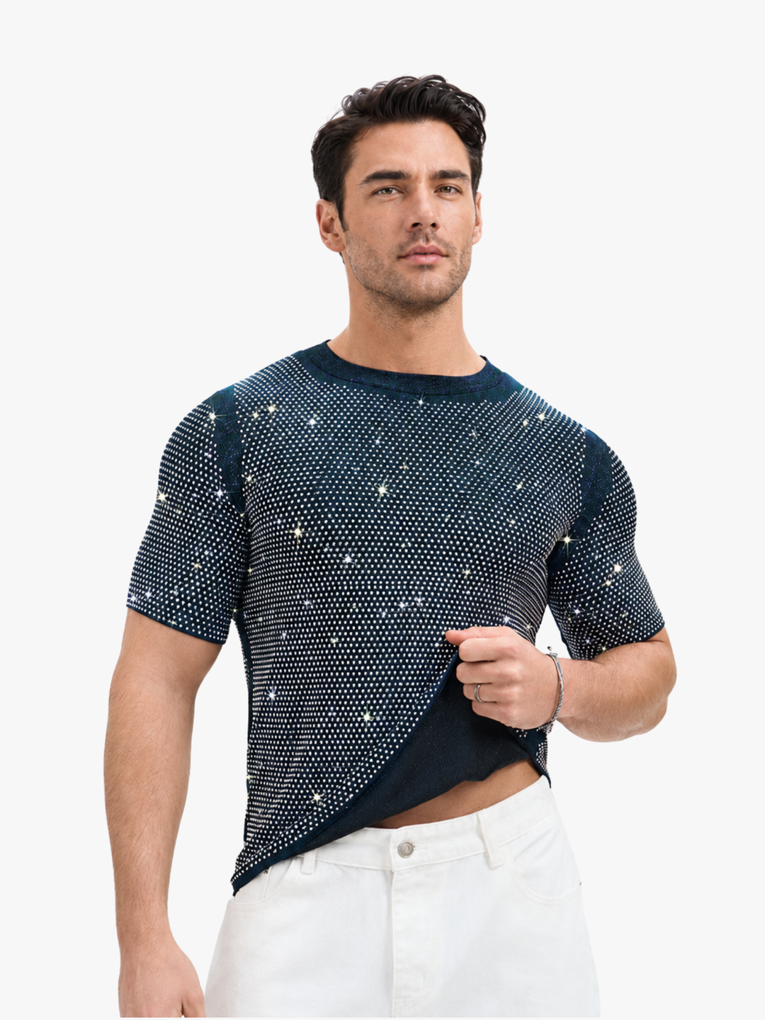 Glitzer Party T-Shirt Herren – mit Strass-Look