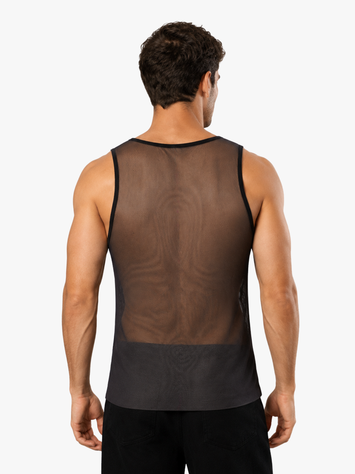 Mesh Tanktop Metallic – Transparentes Party Shirt mit Glanz-Effekt