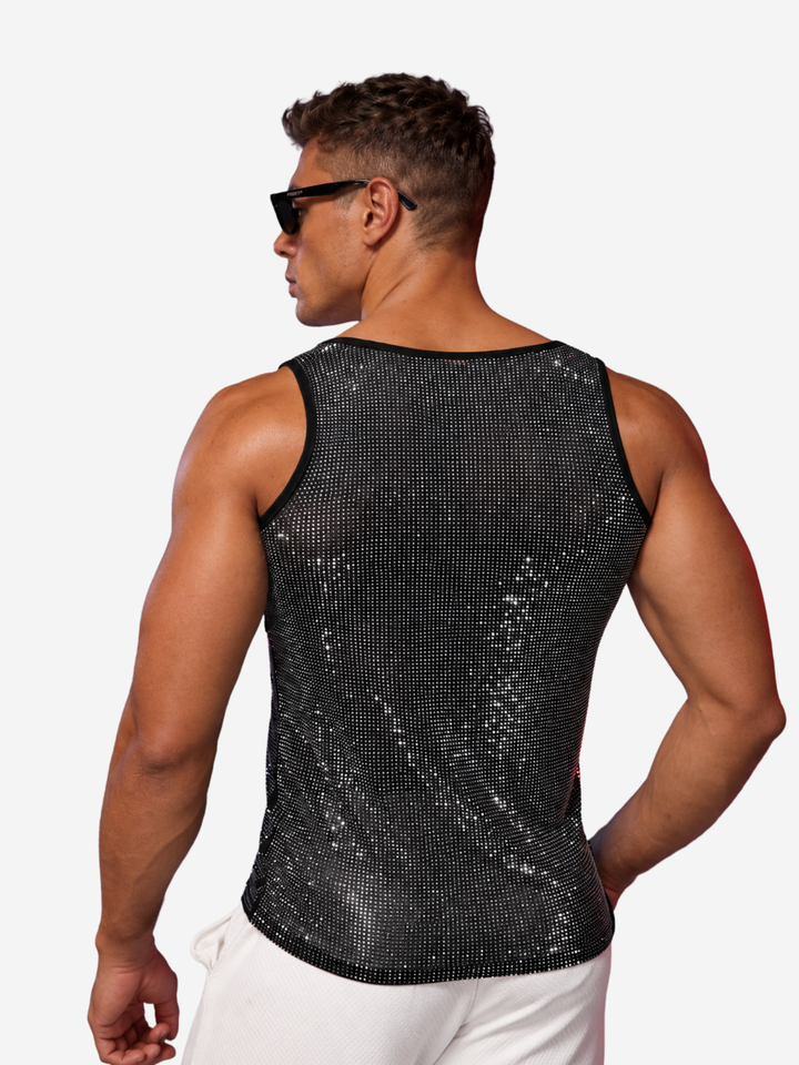 Débardeur en résille métallique – Chemise de fête transparente à effet brillant