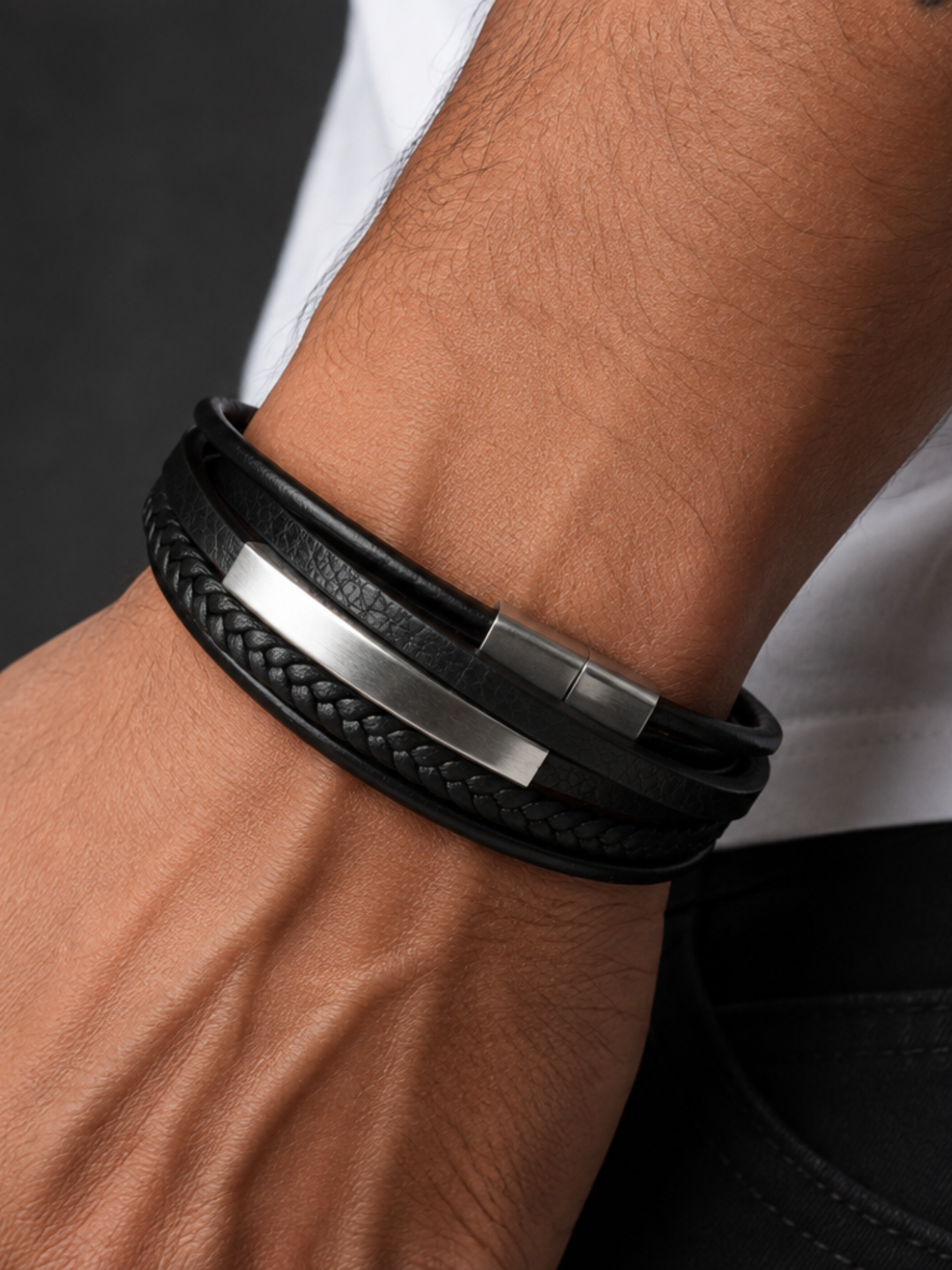 Armband im Layer-Look mit Edelstahl-Details