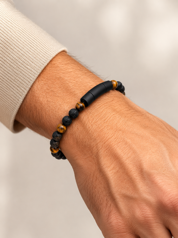 Perlenarmband mit Lava- und Tigerauge-Optik