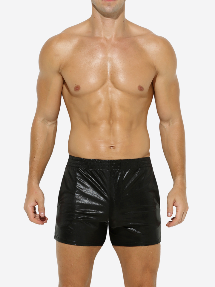 Glanz Shorts – Kurze Wetlook Shorts mit elastischem Bund