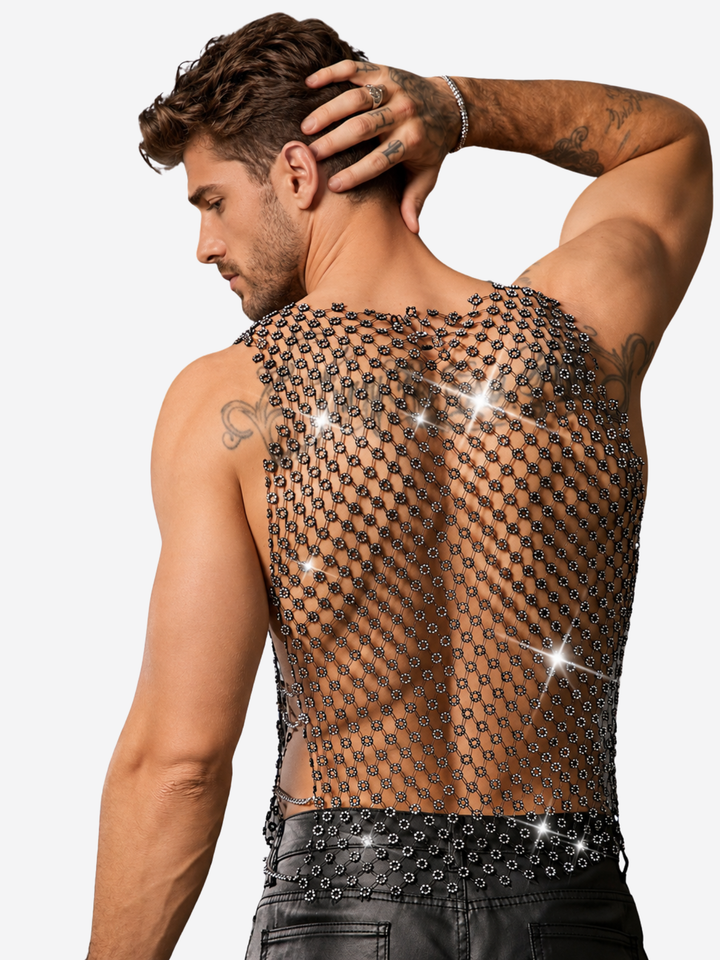 Mesh Tanktop Metallic – Transparentes Party Shirt mit Glanz-Effekt