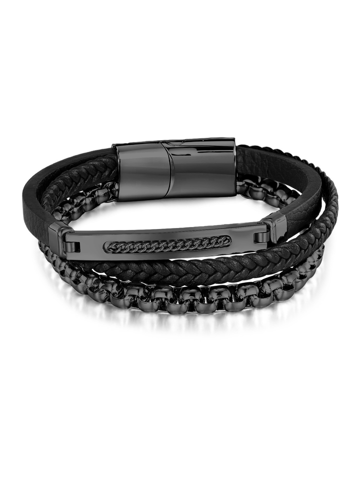 Mehrreihiges schwarzes Armband mit Ketten-Details
