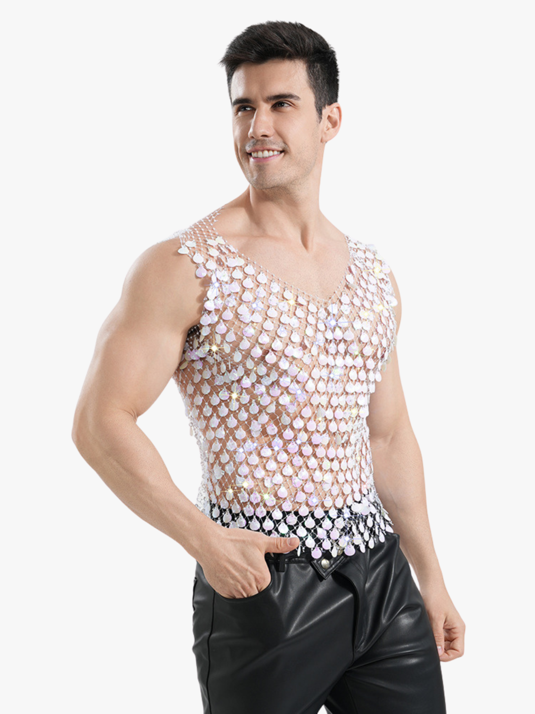 Party T-Shirt Ärmellos mit Muschelschmuck