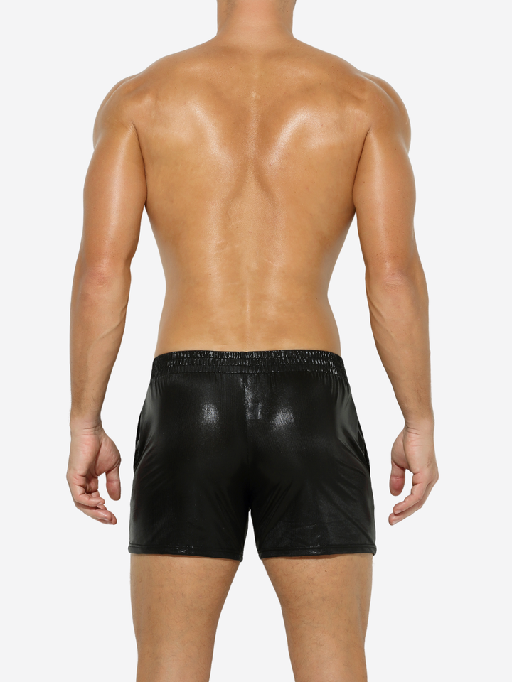 Glanz Shorts – Kurze Wetlook Shorts mit elastischem Bund