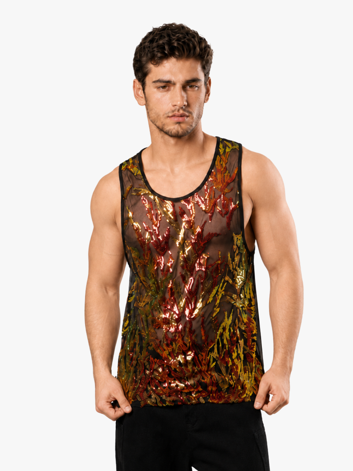 Mesh Tanktop Metallic – Transparentes Party Shirt mit Glanz-Effekt