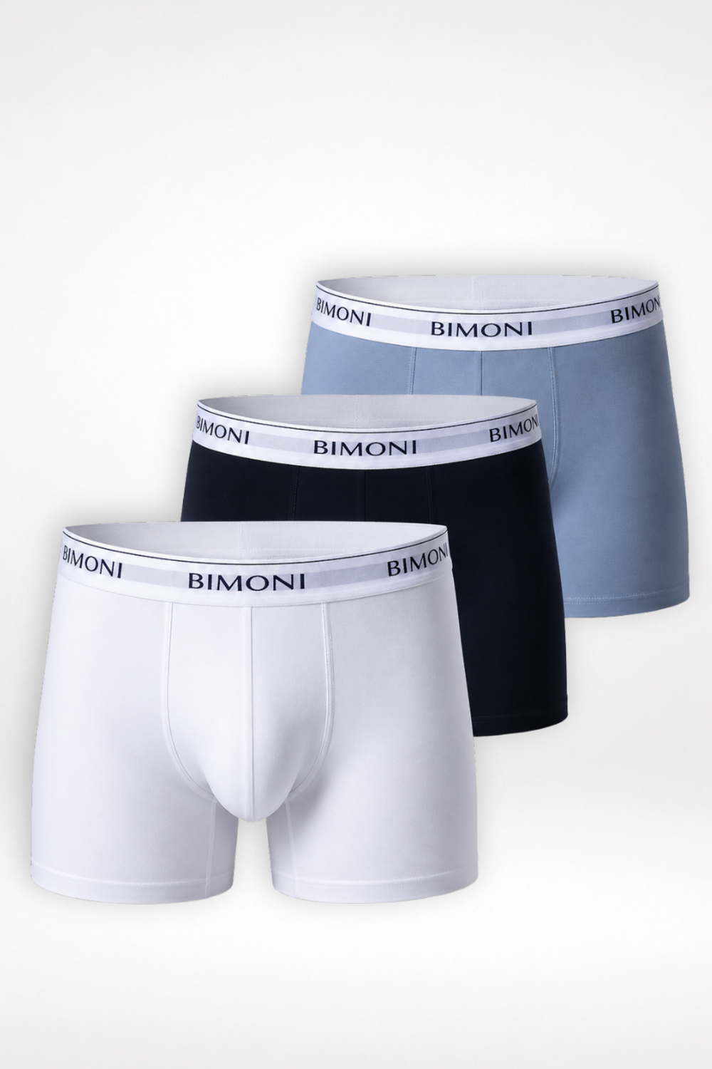 Originales BIMONI 3er-Pack mit Boxershorts in Weiß, Navy und Hellblau