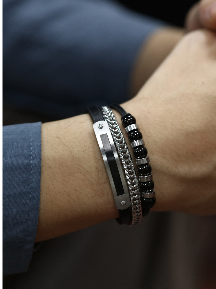 Armband Edelstahl Kunstleder