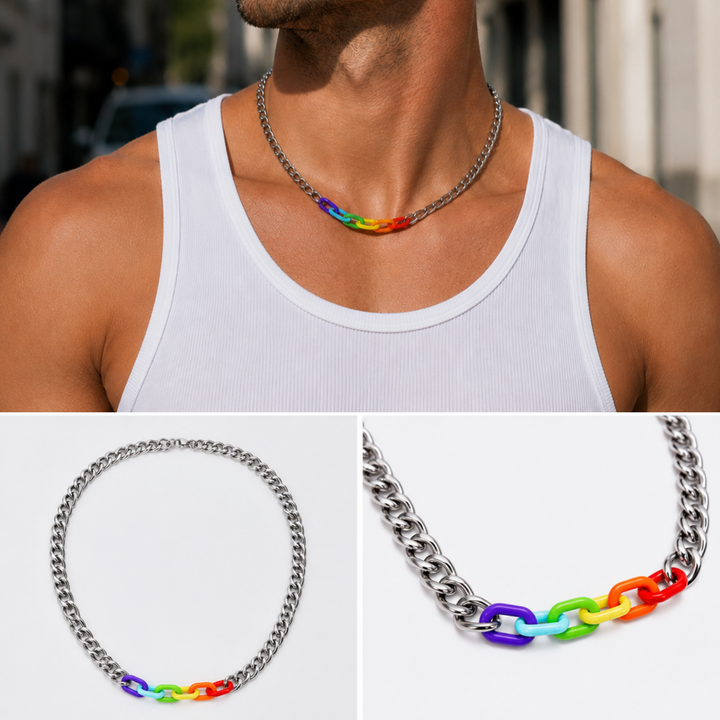 BIMONI Titanstahl Halskette Pride Regenbogen 60cm