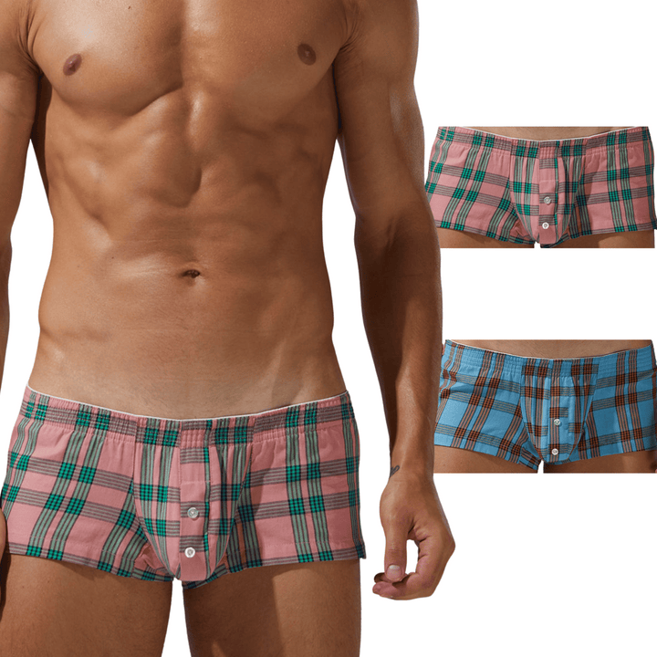 SEOBEAN Low-Rise Baumwolle Checkered Boxershort Tight Trunk