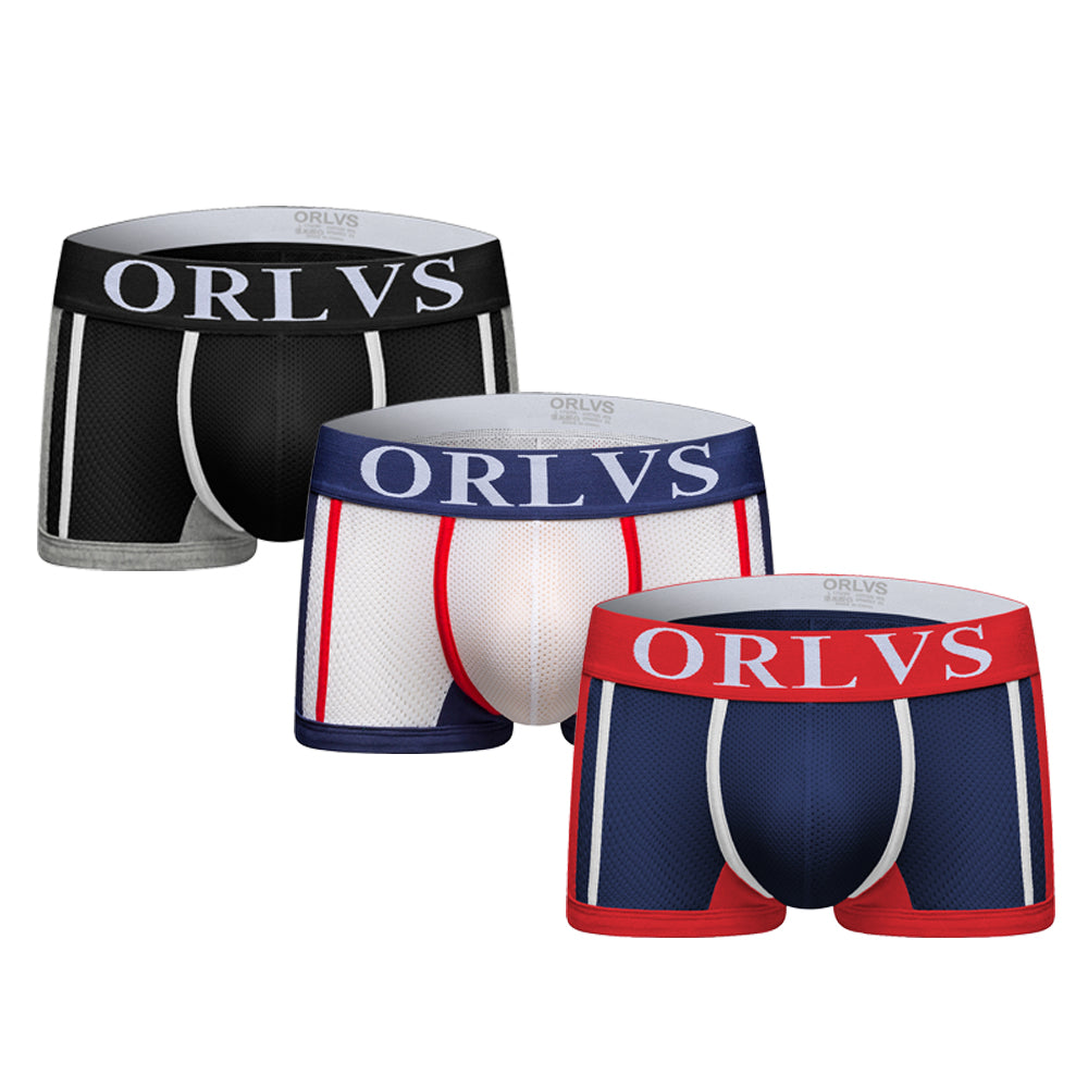 ORLVS Low-Rise Trunk Net Mesh Boxershort Netzunterhose - ORLVS Low-Rise Trunk Net Mesh Boxershort Netzunterhose - 3er-pack 3 Farben / M (Europe Size S) - BIMONI