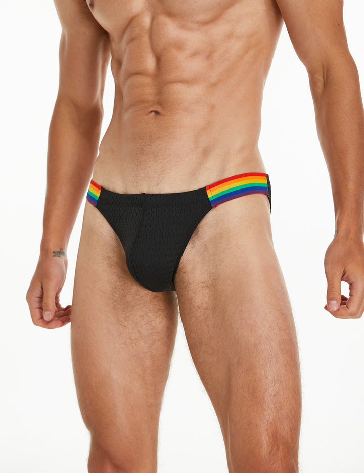 Low Rise Mesh Nylon Brief Regenbogen Pride Slip