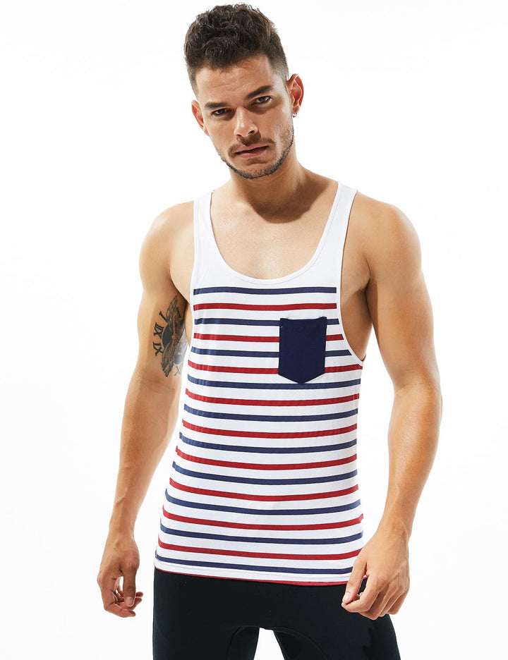 SEOBEAN Gym Herren Striped Fitness Tank Top - SEOBEAN Gym Herren Striped Fitness Tank Top - Red-Blue / M (Euorpe Size S) - BIMONI