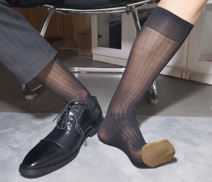 Herren Socken Anzugssocken Kniestrümpfe - Herren Socken Anzugssocken Kniestrümpfe - Breite Streifen in Schwarz - BIMONI