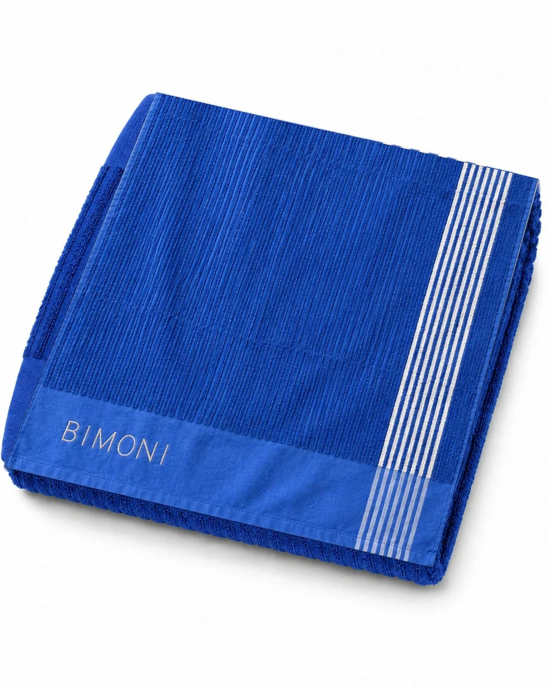 BIMONI Handtuch Blau – gefaltete Gesamtansicht mit Stickerei