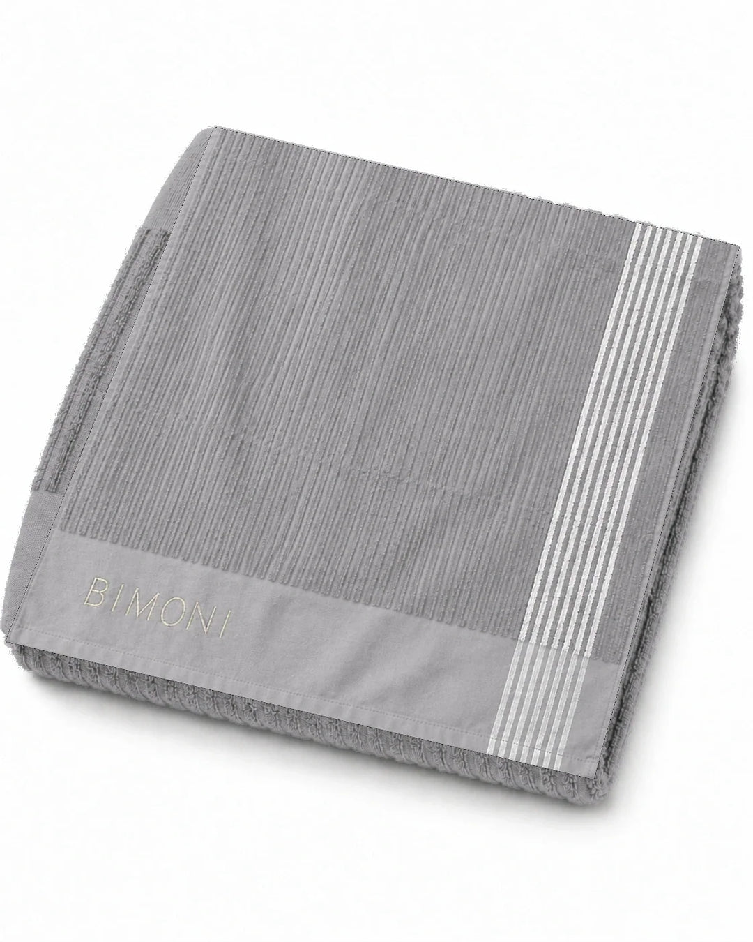 BIMONI serviette – Gris – Vue d’ensemble pliée avec broderie