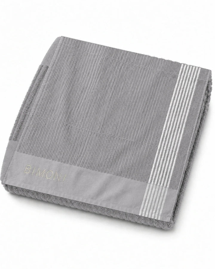 BIMONI serviette – Gris – Vue d’ensemble pliée avec broderie