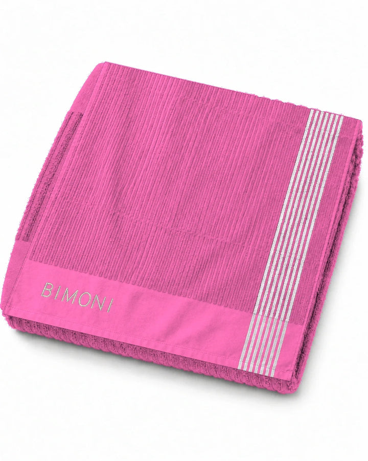 BIMONI serviette – Rose – Vue d’ensemble pliée avec broderie
