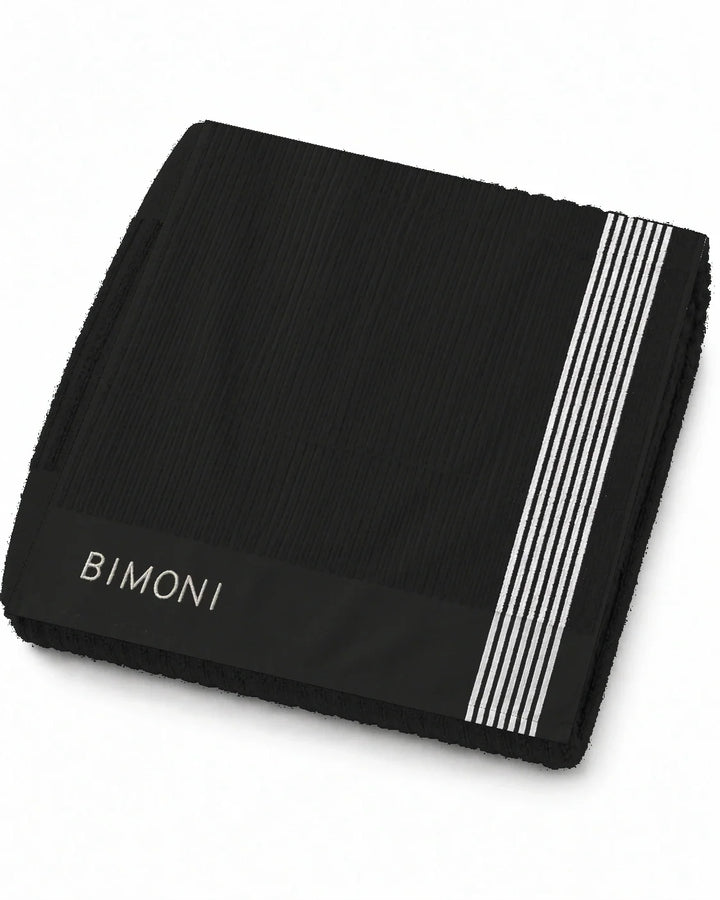 BIMONI serviette – Noir – Vue d’ensemble pliée avec broderie