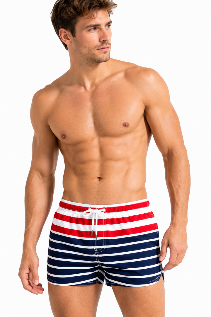 Badeshorts Navy/Rot/Weiß mit Mesh-Innenslip