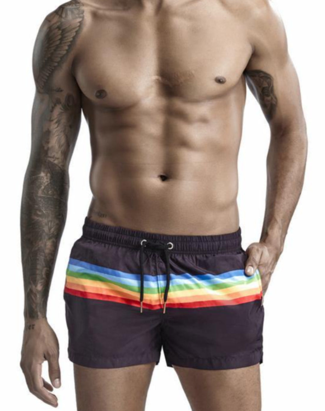 SEOBEAN Low-Rise Beach Regenbogen Pride Shorts - SEOBEAN Low-Rise Beach Regenbogen Pride Shorts - Black / M (Europe Size S) - BIMONI