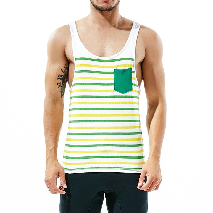 SEOBEAN Gym Herren Striped Fitness Tank Top - SEOBEAN Gym Herren Striped Fitness Tank Top - Green-Yellow / M (Euorpe Size S) - BIMONI