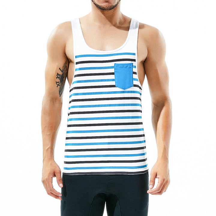 SEOBEAN Gym Herren Striped Fitness Tank Top - SEOBEAN Gym Herren Striped Fitness Tank Top - Blue-Black / M (Euorpe Size S) - BIMONI