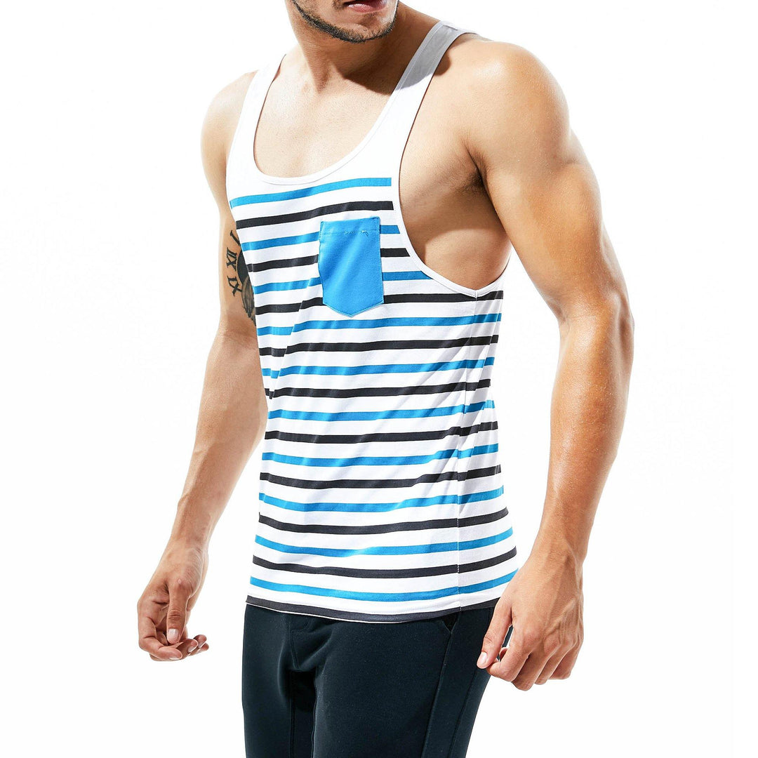 SEOBEAN Gym Herren Striped Fitness Tank Top - SEOBEAN Gym Herren Striped Fitness Tank Top - Red-Blue / M (Euorpe Size S) - BIMONI