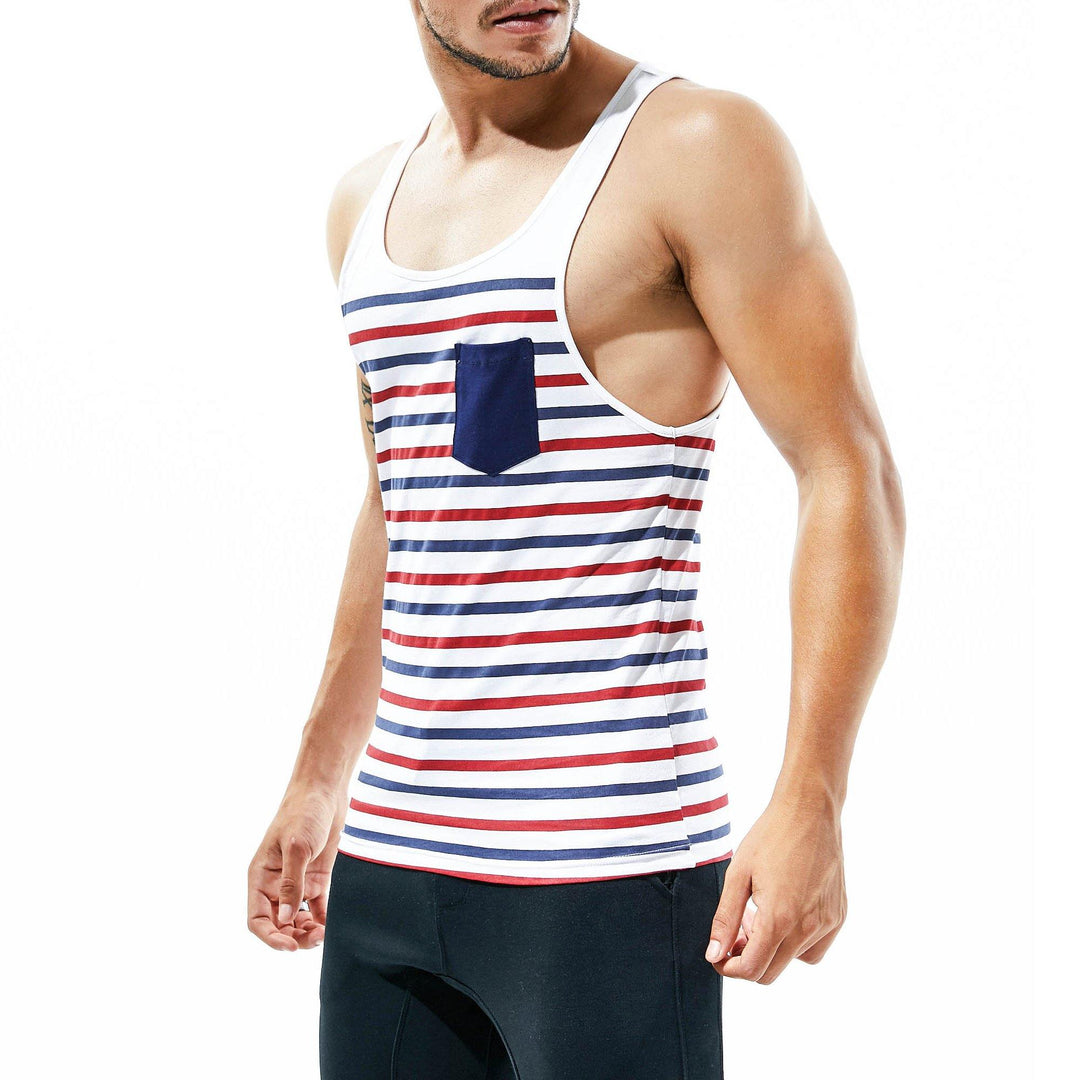 SEOBEAN Gym Herren Striped Fitness Tank Top - SEOBEAN Gym Herren Striped Fitness Tank Top - Red-Blue / M (Euorpe Size S) - BIMONI