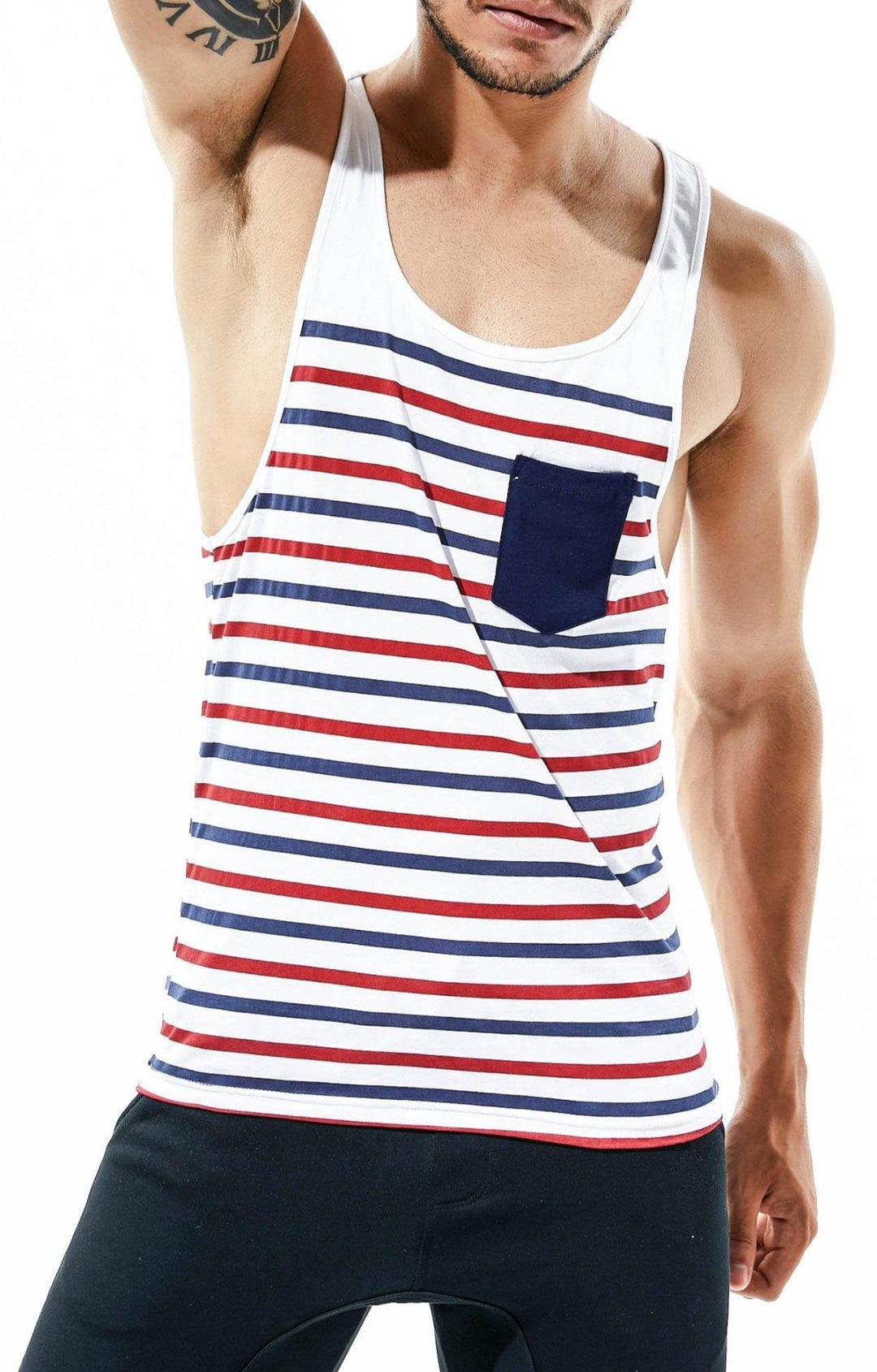 SEOBEAN Gym Herren Striped Fitness Tank Top - SEOBEAN Gym Herren Striped Fitness Tank Top - Red-Blue / M (Euorpe Size S) - BIMONI