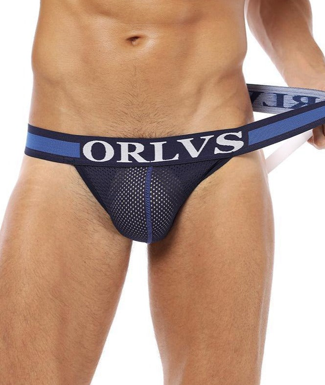 ORLVS Low-Rise Jock Strap Mesh Netzunterhose Net - ORLVS Low-Rise Jock Strap Mesh Netzunterhose Net - Dark Blue / M (Europe Size S) - BIMONI