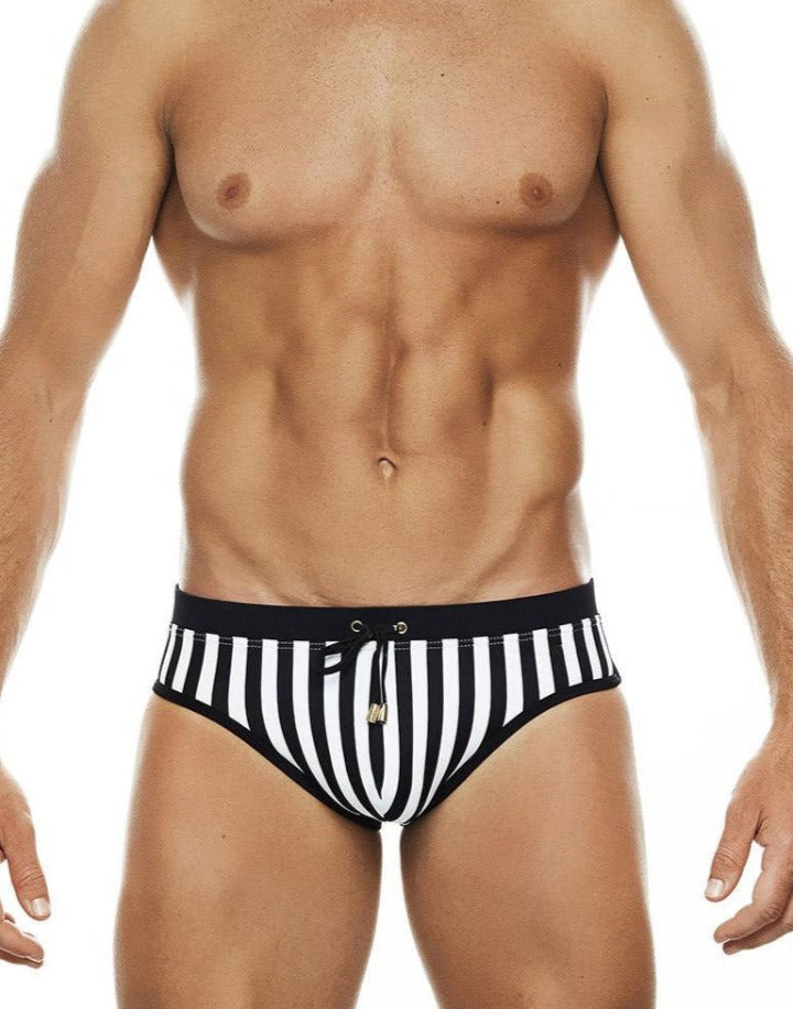 UXH Low-Rise Swim Brief Badeslip Casual Stripe - UXH Low-Rise Swim Brief Badeslip Casual Stripe - Schwarz-Weiß / M (Europe Size S) - BIMONI