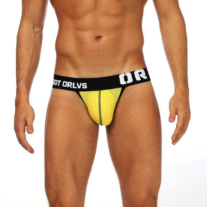 ORLVS Low-Rise Jock Strap Mesh Netzunterhose Net - ORLVS Low-Rise Jock Strap Mesh Netzunterhose Net - Yellow / M (Europe Size S) - BIMONI